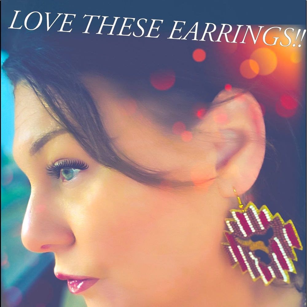 WILD WEST LONGHORN BROWN STRIPED SEED BEAD EARRING